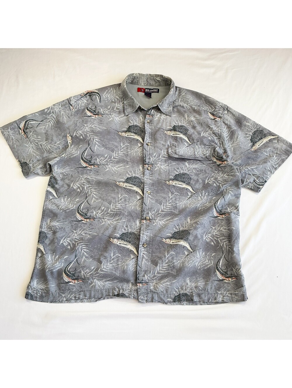 Reel Legends Performance Vented Marlin Fishing Shirt Short Sleeve Button-Up XL